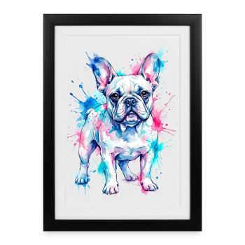 Chien coloré : Aquarelle artistique - Affiche encadrée (27 × 37 cm) - noir - Devant