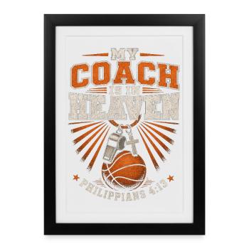 Mon entraîneur est au paradis dans le basket chrétien - Affiche encadrée (27 × 37 cm) - noir - Devant