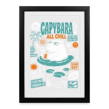 Capybara Tout détendu Animal drôle - Affiche encadrée (27 × 37 cm) - noir - Devant
