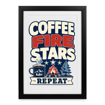 Solo Camping Coffee Fire Stars Repeat Camp Saying - Framed poster (27 × 37 cm) - black - Front
