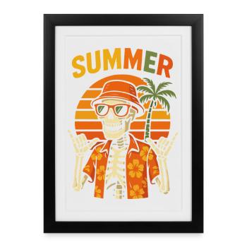 Squelette estival palmier hawaïen - Affiche encadrée (27 × 37 cm) - noir - Devant