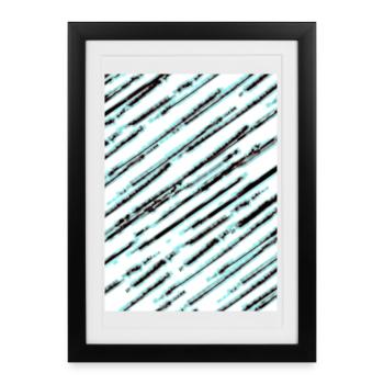 Diagonal turquoise texture - Framed poster (27 × 37 cm) - black - Front