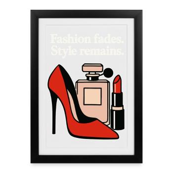 La mode s’estompe. Le style demeure. - Talon haut élégant - Affiche encadrée (27 × 37 cm) - noir - Devant