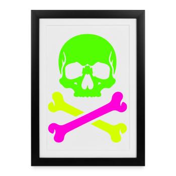 Crâne néon croisé Os Coloré de pirate - Affiche encadrée (27 × 37 cm) - noir - Devant
