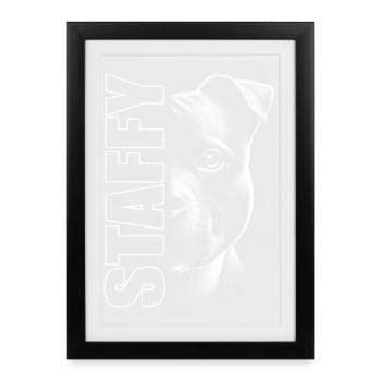 Staffordshire Bull Terrier with Staffy Lettering - Framed poster (27 × 37 cm) - black - Front