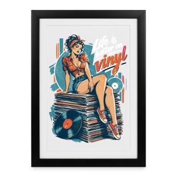 Life is better on vinyl - Pin-Up & Sneaker - Gerahmtes Poster (27 × 37 cm) - Schwarz - Vorne