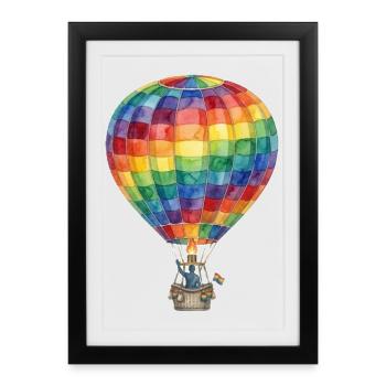Regenbogen-Heißluftballon - Gerahmtes Poster (27 × 37 cm) - Schwarz - Vorne