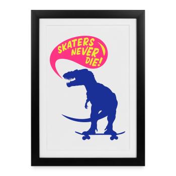 t-rex skater - Affiche encadrée (27 × 37 cm) - noir - Devant