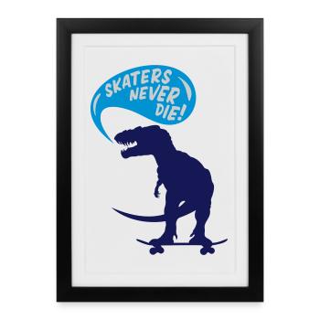 t-rex skater - Affiche encadrée (27 × 37 cm) - noir - Devant