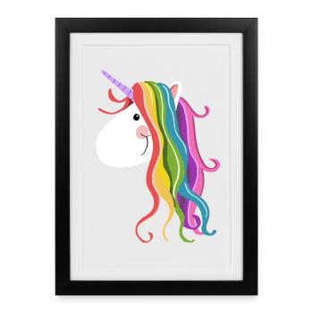 Licorne mignonne - licornes - licorne - licornes - Affiche encadrée (27 × 37 cm) - noir - Devant