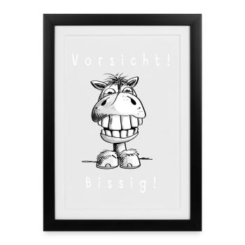Beware Bissig - Cheval - Chevaux - Dent - Dents - Affiche encadrée (27 × 37 cm) - noir - Devant