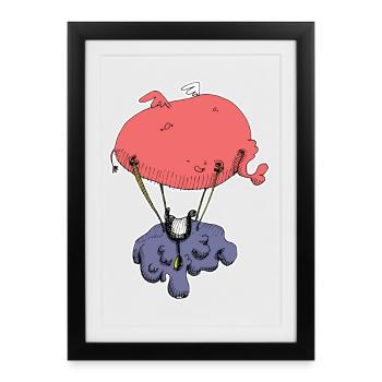 Dessin animé du Nuage en Ballon Cœur - Affiche encadrée (27 × 37 cm) - noir - Devant