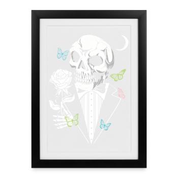 Crâne de Gentelman avec Rose - Affiche encadrée (27 × 37 cm) - noir - Devant