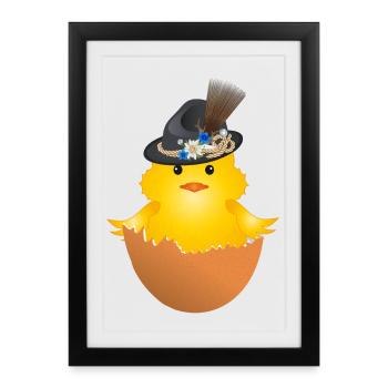 Poussin bavarois avec chapeau traditionnel en coquille d’œuf - Affiche encadrée (27 × 37 cm) - noir - Devant