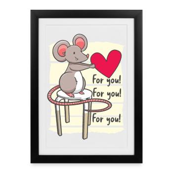 Souris douce avec cœur - Affiche encadrée (27 × 37 cm) - noir - Devant