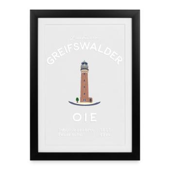 Île de protection des oiseaux Greifswalder Oie, phare - Affiche encadrée (27 × 37 cm) - noir - Devant