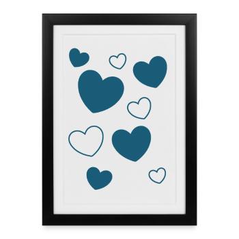 Blue Heart Pattern Heart Pattern Gift - Framed poster (27 × 37 cm) - black - Front