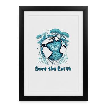 Earth Guardian: Teal Globe and Trees - Framed poster (27 × 37 cm) - black - Front