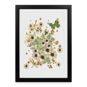 Fleurs sur fleurs - Fleurs Flora Papillon - Affiche encadrée (27 × 37 cm) - noir - Devant