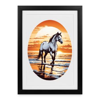 Horse on the beach - Framed poster (27 × 37 cm) - black - Front
