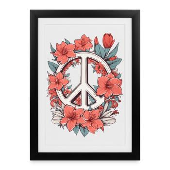 Signe de paix avec des fleurs - Affiche encadrée (27 × 37 cm) - noir - Devant