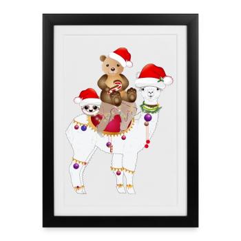 Alpaca, Sloth and Brown Bear Celebrate Christmas - Framed poster (27 × 37 cm) - black - Front