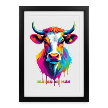 Vache colorée mignonne - Affiche encadrée (27 × 37 cm) - noir - Devant
