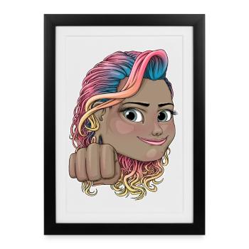 Vibrant arc-en-ciel cheveux Reva autonomisation illustration - Affiche encadrée (27 × 37 cm) - noir - Devant