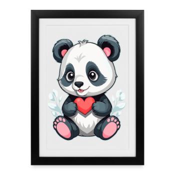 Panda avec cœur - Affiche encadrée (27 × 37 cm) - noir - Devant