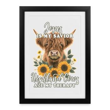 Highland Cattle Vers Chrétiens - Affiche encadrée (27 × 37 cm) - noir - Devant