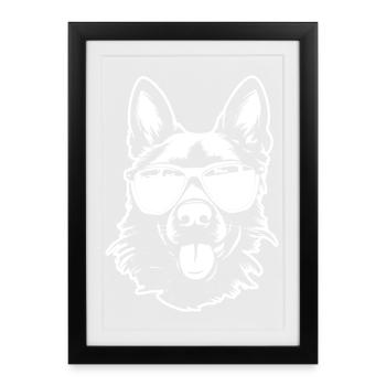 Lunettes de soleil berger allemand - Affiche encadrée (27 × 37 cm) - noir - Devant