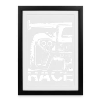 Race Car Racing Symbol Racing used look Logo - Framed poster (27 × 37 cm) - black - Front