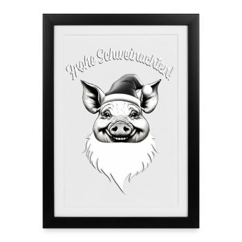 Frohe Schweinachten – Lustiges Weihnachtsmotiv - Gerahmtes Poster (27 × 37 cm) - Schwarz - Vorne