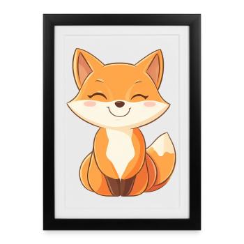 Renard mignon et heureux dans le style dessin animé - Affiche encadrée (27 × 37 cm) - noir - Devant