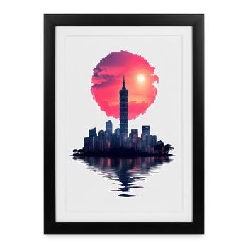Neon Sunset – La ville rencontre l’horizon - Affiche encadrée (27 × 37 cm) - noir - Devant