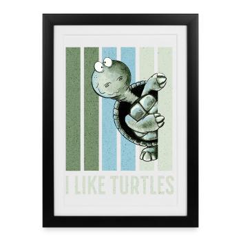 J’aime les tortues tortue rétro vintage dire - Affiche encadrée (27 × 37 cm) - noir - Devant
