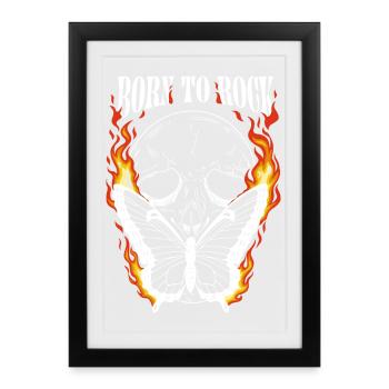 Born to Rock – Chemise en métal Crâne & Papillon - Affiche encadrée (27 × 37 cm) - noir - Devant