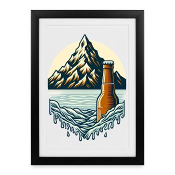 Summit lake with beer bottle - Framed poster (27 × 37 cm) - black - Front