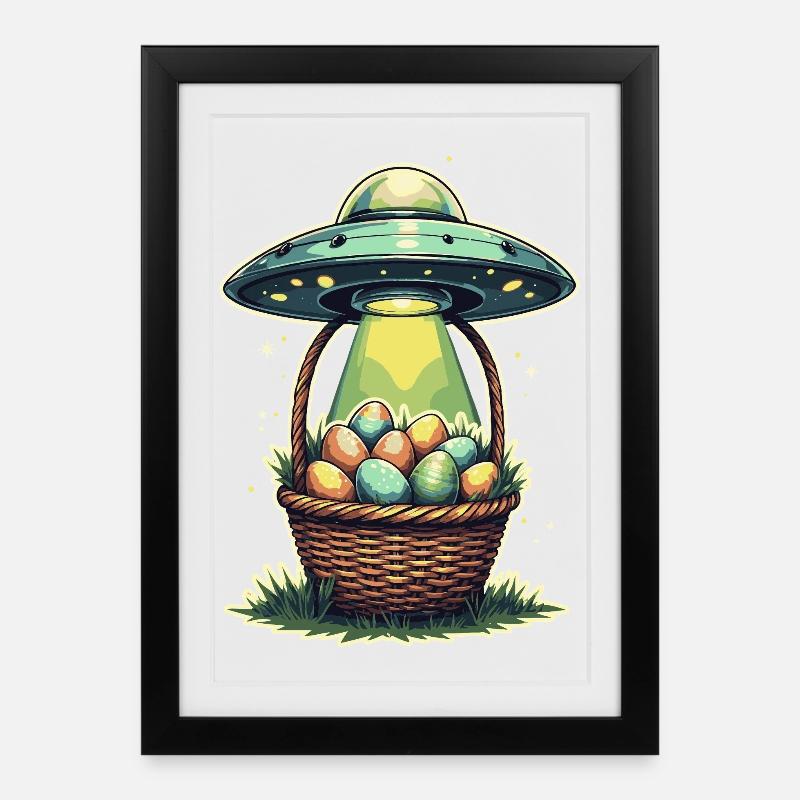 Conception d’enlèvement d’oeuf de Pâques extraterrestre - Affiche encadrée (27 × 37 cm) - noir