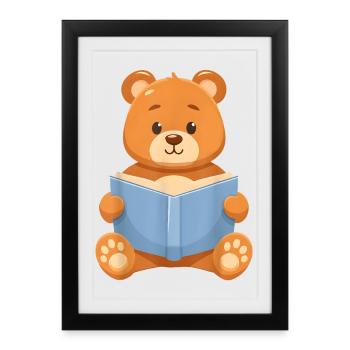 Lecture de l’ours en peluche - Affiche encadrée (27 × 37 cm) - noir - Devant