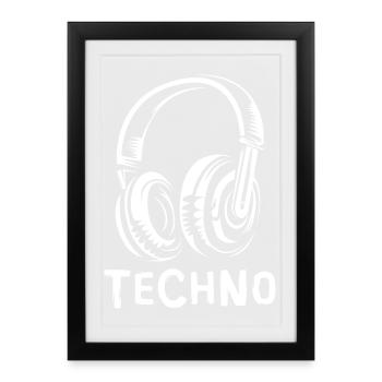 Casque techno - Fans de musique Electro et Beats - Affiche encadrée (27 × 37 cm) - noir - Devant