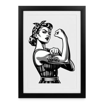 Strong Cool Woman Rockabilly Style Graphic Gift - Framed poster (27 × 37 cm) - black - Front