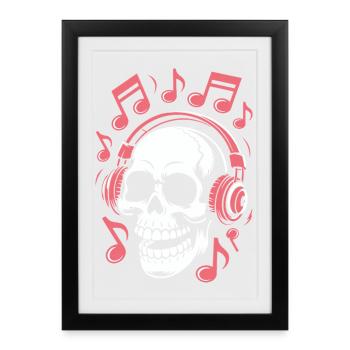 Crâne avec casque Musique Art - Affiche encadrée (27 × 37 cm) - noir - Devant