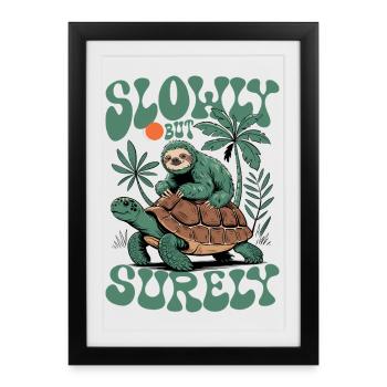 Slowly But Surely Tortoise And Sloth - Framed poster (27 × 37 cm) - black - Front