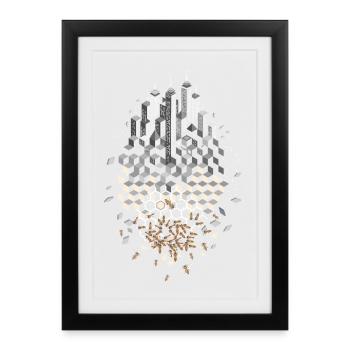 Skyline with bees and honeycombs - Framed poster (27 × 37 cm) - black - Front