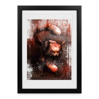 Lynx rouge rampant [peint à la main] - Affiche encadrée (27 × 37 cm) - noir - Devant