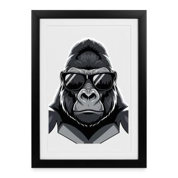 Lunettes de soleil au design cool et gorille - Affiche encadrée (27 × 37 cm) - noir - Devant