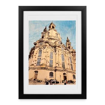 Église Notre-Dame de Dresde - Affiche encadrée (27 × 37 cm) - noir - Devant
