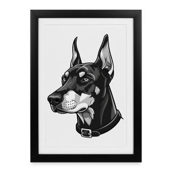 Portrait élégant de doberman - Affiche encadrée (27 × 37 cm) - noir - Devant