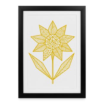 Illustration géométrique de fleur de mandala - Affiche encadrée (27 × 37 cm) - noir - Devant